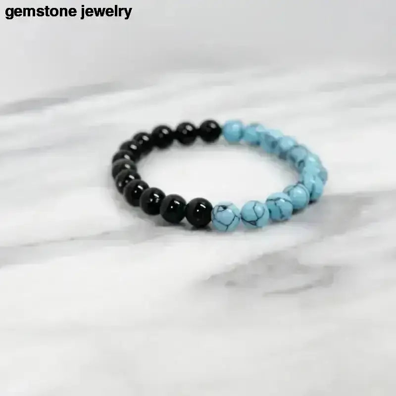 Black Onyx and Turquoise 8mm Stretch Beaded Bracelet - Bec Sue Jewelry Shop