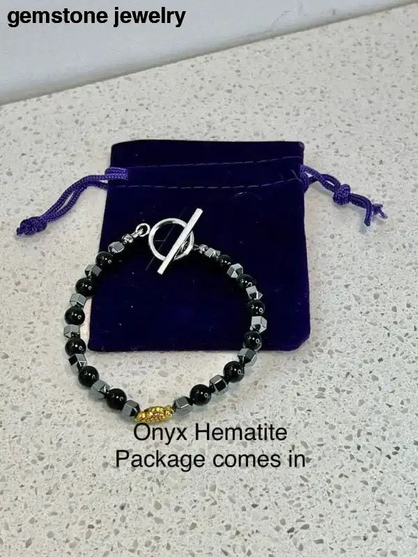Black Onyx Beaded Bracelet with Gold Turtle Charm and Sterling Silver Clasp - Bec Sue Jewelry Shop