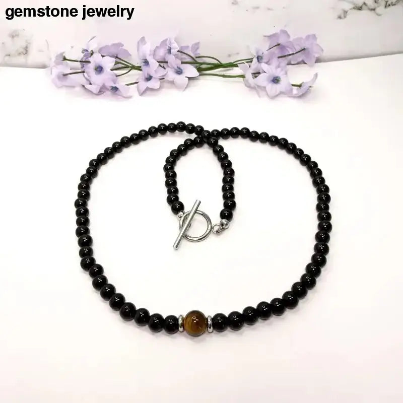 Black Onyx Necklace with Tiger Eye Accents - Bec Sue Jewelry Shop