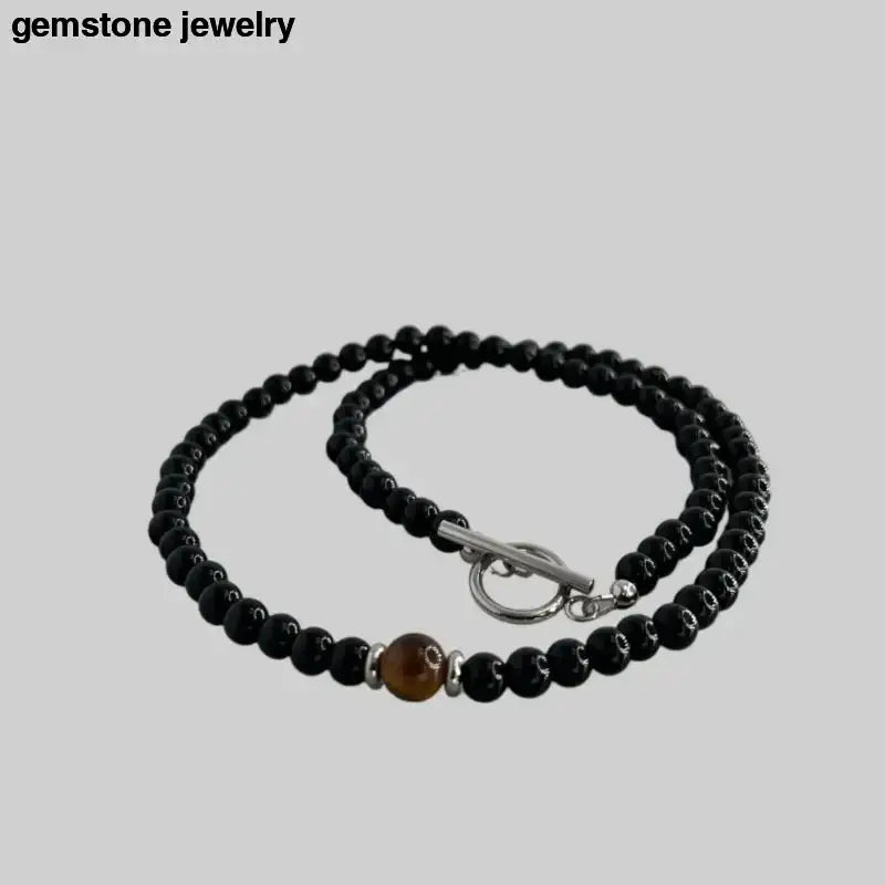 Black Onyx Necklace with Tiger Eye Accents - Bec Sue Jewelry Shop