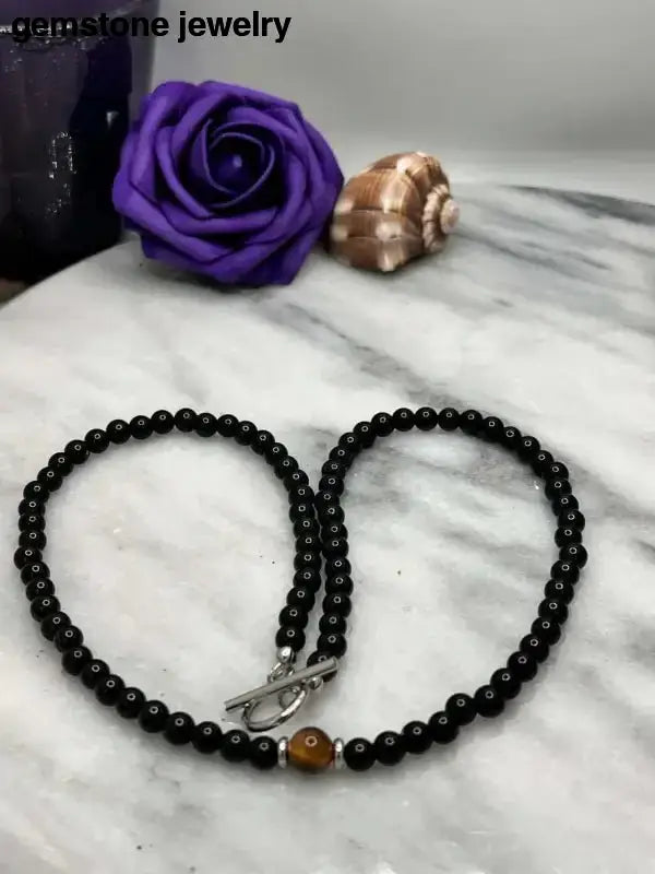 Black Onyx Necklace with Tiger Eye Accents - Bec Sue Jewelry Shop