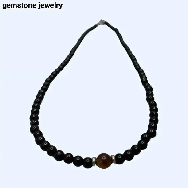 Black Onyx Necklace with Tiger Eye Accents - Bec Sue Jewelry Shop