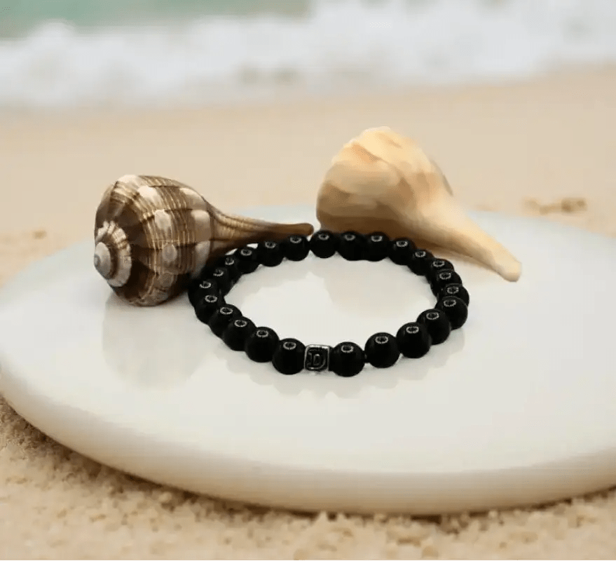 Black Onyx Power Bracelet with Silver Accent Beads - Bec Sue Jewelry Shop