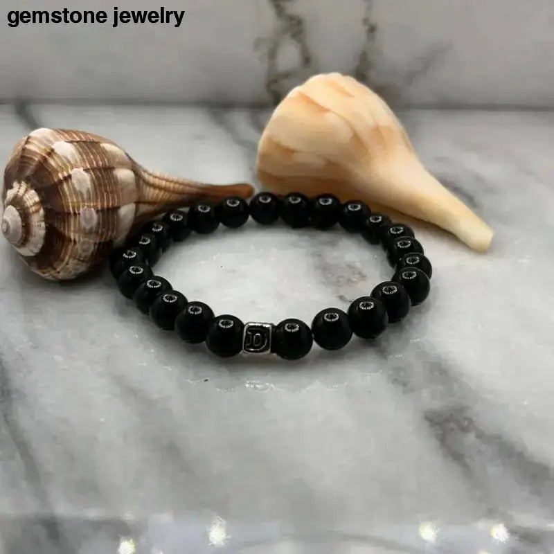 Black Onyx Power Bracelet with Silver Accent Beads - Bec Sue Jewelry Shop