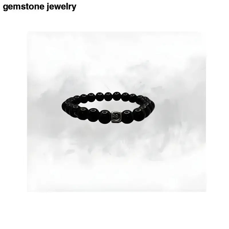 Black Onyx Power Bracelet with Silver Accent Beads - Bec Sue Jewelry Shop