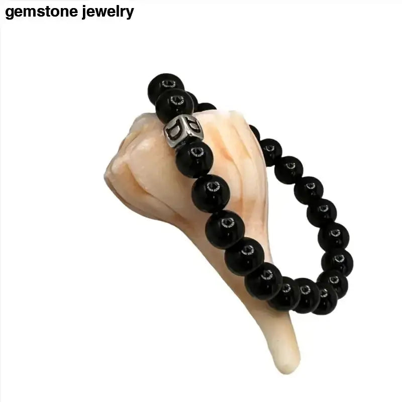 Black Onyx Power Bracelet with Silver Accent Beads - Bec Sue Jewelry Shop