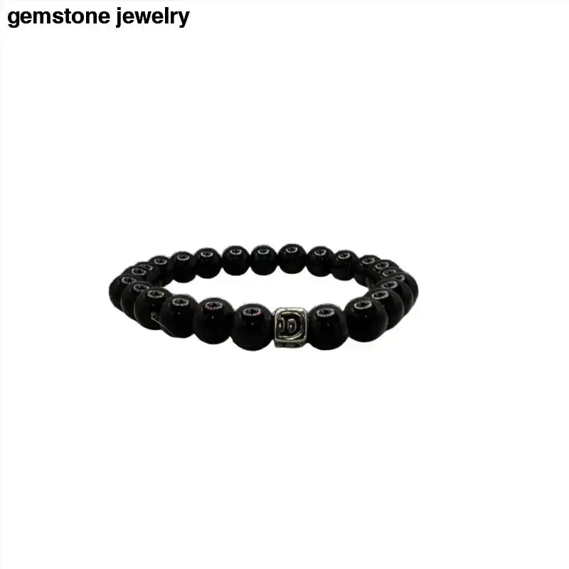 Black Onyx Power Bracelet with Silver Accent Beads - Bec Sue Jewelry Shop