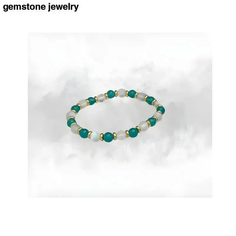 Blue Amazonite Jade Beaded Gemstone Bracelet - Bec Sue Jewelry Shop