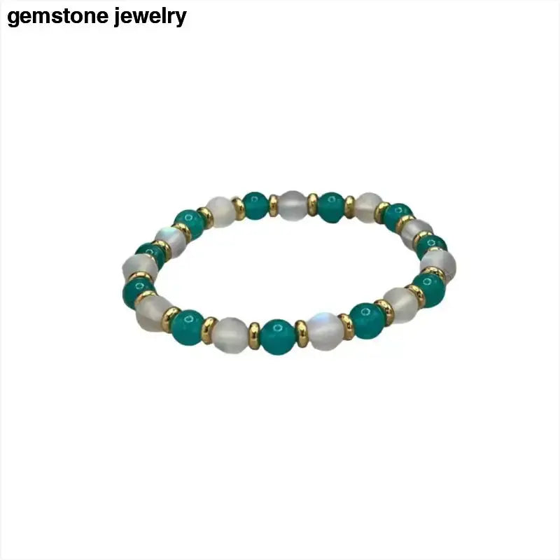 Blue Amazonite Jade Beaded Gemstone Bracelet - Bec Sue Jewelry Shop