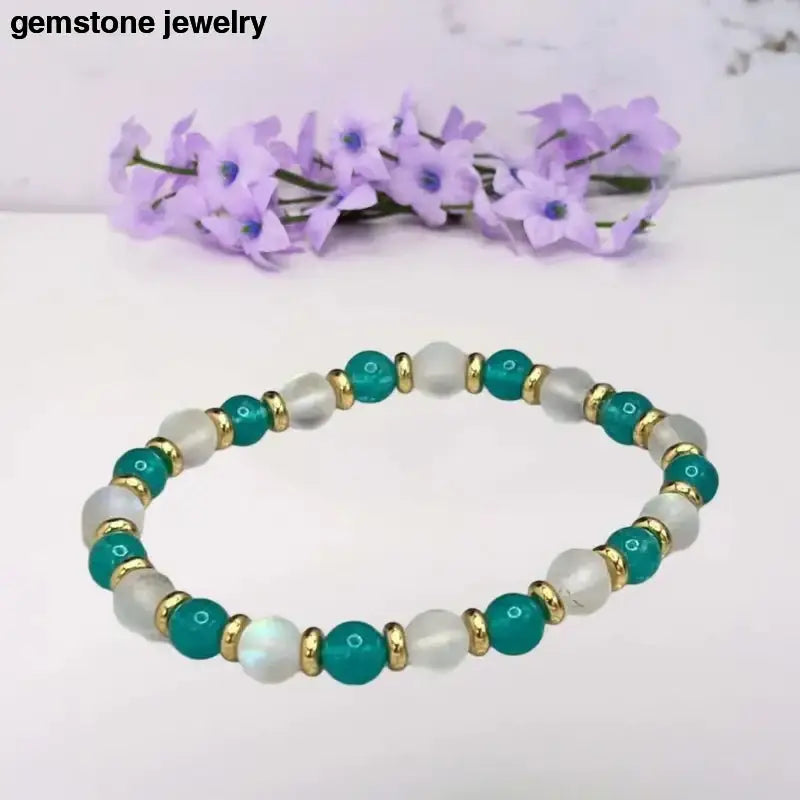 Blue Amazonite Jade Beaded Gemstone Bracelet - Bec Sue Jewelry Shop