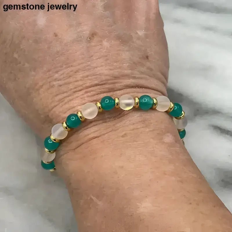 Blue Amazonite Jade Beaded Gemstone Bracelet - Bec Sue Jewelry Shop
