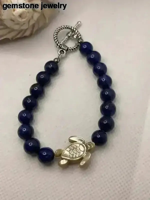 Blue Beaded Sea Turtle Bracelet with Lapis Accents - Bec Sue Jewelry Shop