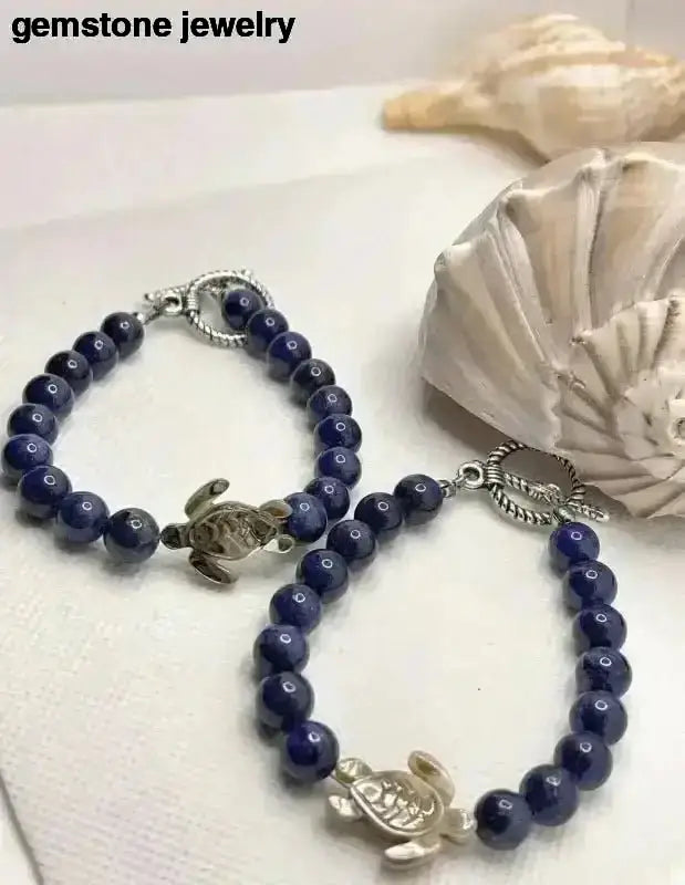 Blue Beaded Sea Turtle Bracelet with Lapis Accents - Bec Sue Jewelry Shop