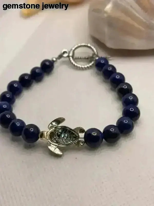 Blue Beaded Sea Turtle Bracelet with Lapis Accents - Bec Sue Jewelry Shop