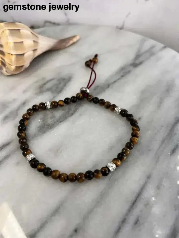 Blue Charm Beaded Gemstone Bracelet with Tiger Eye Accents - Bec Sue Jewelry Shop