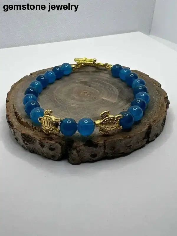 Blue Gemstone Sea Turtle Bracelet with Gold Charms - Bec Sue Jewelry Shop