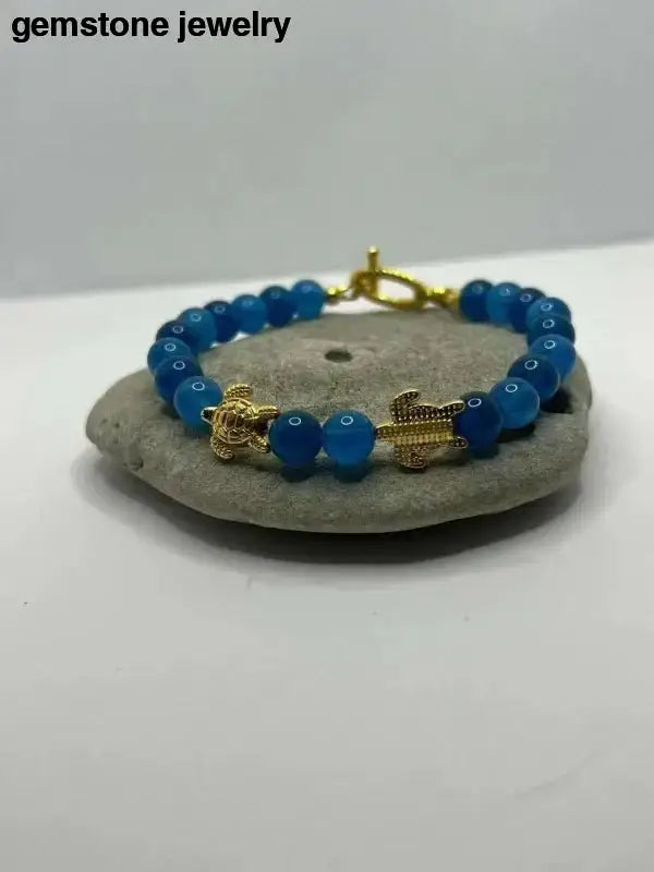 Blue Gemstone Sea Turtle Bracelet with Gold Charms - Bec Sue Jewelry Shop