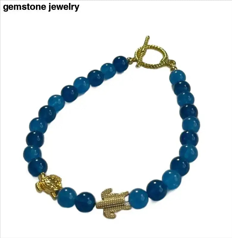 Blue Gemstone Sea Turtle Bracelet with Gold Charms - Bec Sue Jewelry Shop