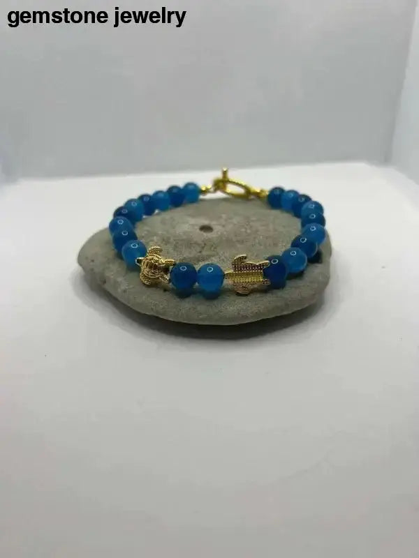 Blue Gemstone Sea Turtle Bracelet with Gold Charms - Bec Sue Jewelry Shop