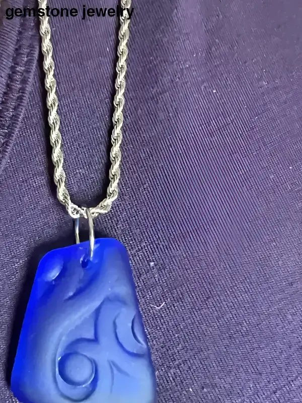 Blue Glass Pendant Necklace with Twisted Stainless Steel Chain - Bec Sue Jewelry Shop
