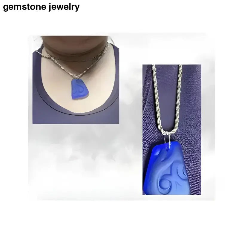 Blue Glass Pendant Necklace with Twisted Stainless Steel Chain - Bec Sue Jewelry Shop