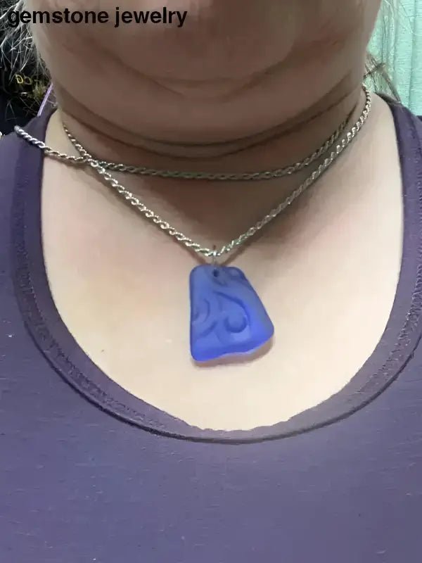 Blue Glass Pendant Necklace with Twisted Stainless Steel Chain - Bec Sue Jewelry Shop