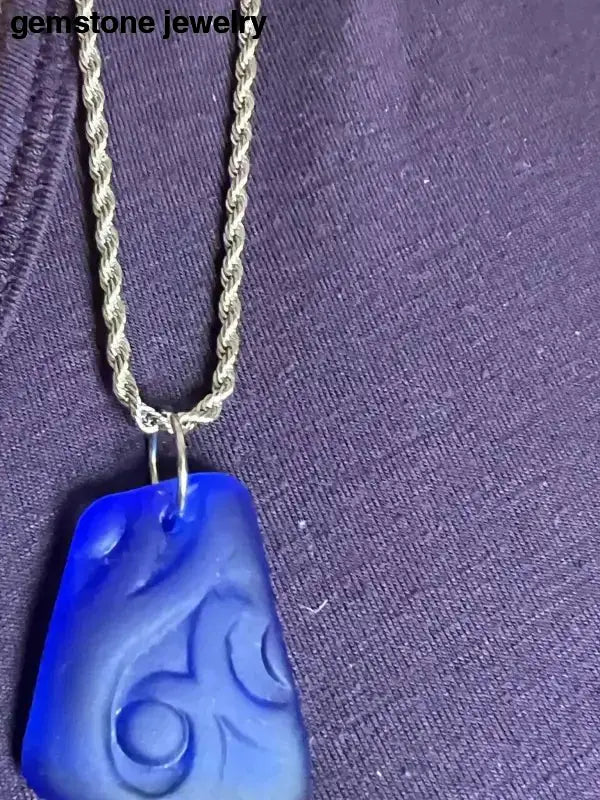 Blue Glass Pendant Necklace with Twisted Stainless Steel Chain - Bec Sue Jewelry Shop