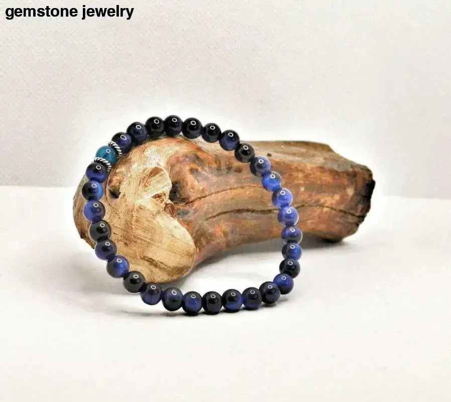 Blue Tiger Eye Bracelet Beaded Jewelry - Bec Sue Jewelry Shop