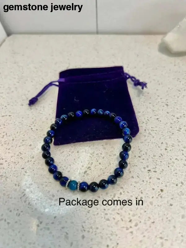 Blue Tiger Eye Bracelet Beaded Jewelry - Bec Sue Jewelry Shop