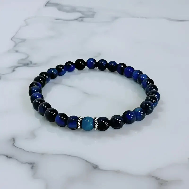 Blue Tiger Eye Bracelet Beaded Jewelry featuring blue and black stones, eye bracelet beaded