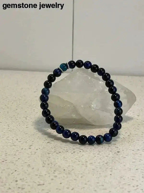 Blue Tiger Eye Bracelet Beaded Jewelry - Bec Sue Jewelry Shop