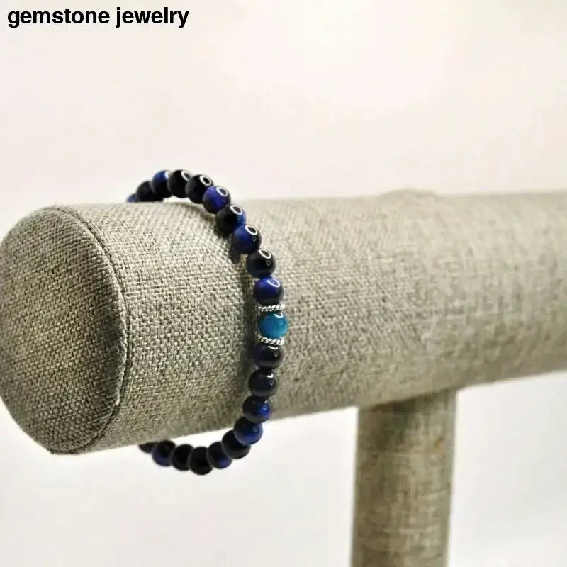 Blue Tiger Eye Bracelet Beaded Jewelry - Bec Sue Jewelry Shop