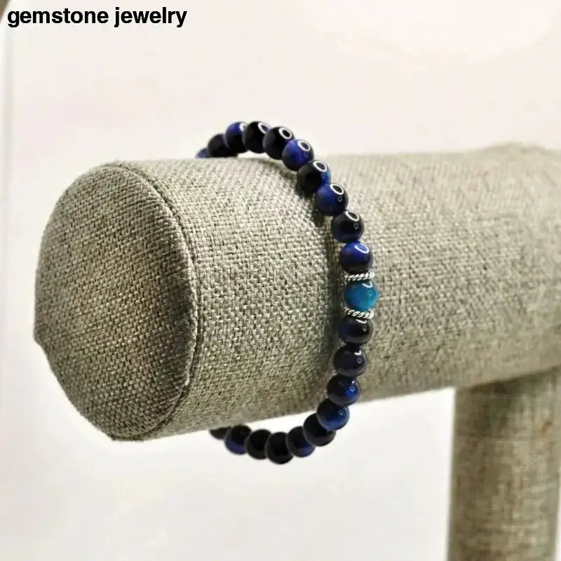 Blue Tiger Eye Bracelet Beaded Jewelry - Bec Sue Jewelry Shop