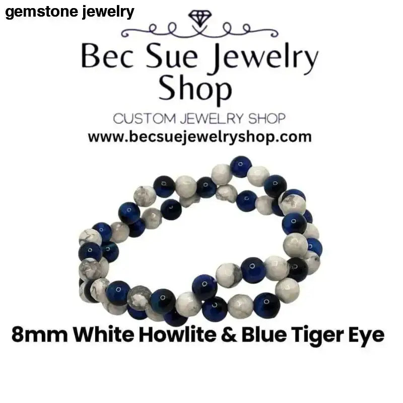 Blue Tiger Eye Gemstone Beaded Bracelet - Bec Sue Jewelry Shop