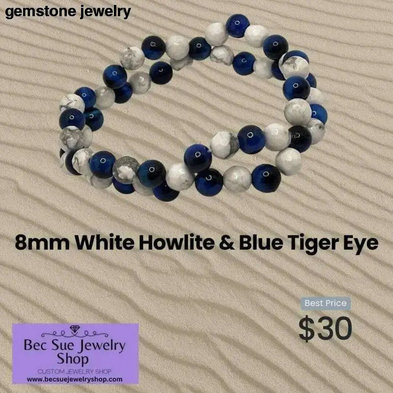 Blue Tiger Eye Gemstone Beaded Bracelet - Bec Sue Jewelry Shop