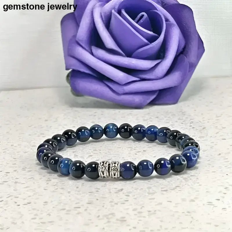 Blue Tiger Eye Gemstone Beaded Bracelet for Protection - Bec Sue Jewelry Shop