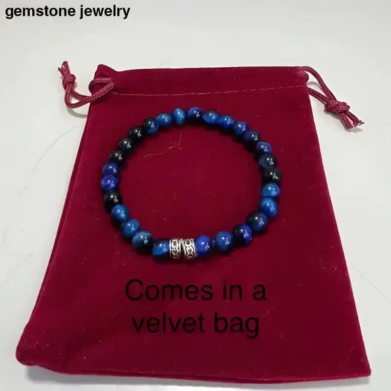 Blue Tiger Eye Gemstone Beaded Bracelet for Protection - Bec Sue Jewelry Shop