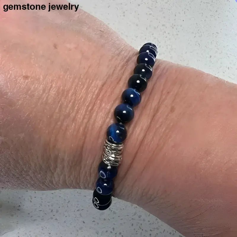 Blue Tiger Eye Gemstone Beaded Bracelet for Protection - Bec Sue Jewelry Shop