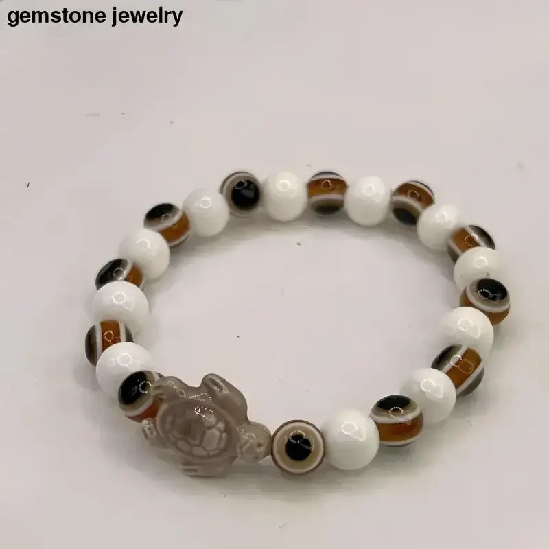 Brown Evil Eye Beaded Bracelet with Turtle Charm - Bec Sue Jewelry Shop
