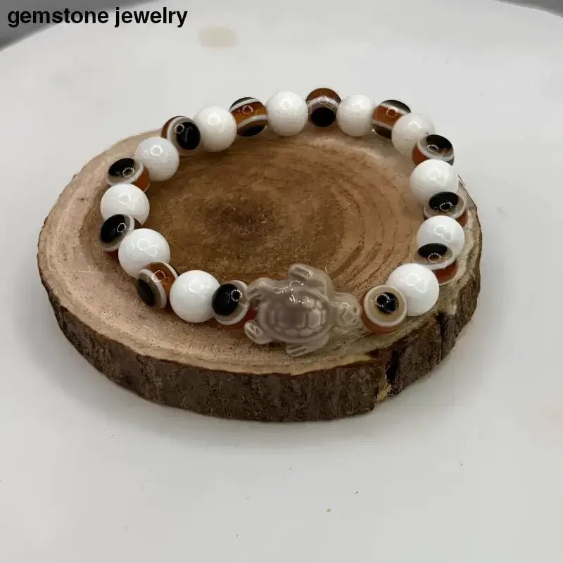 Brown Evil Eye Beaded Bracelet with Turtle Charm - Bec Sue Jewelry Shop