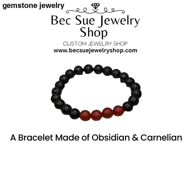 Carnelian Obsidian Bracelet in Black and Red Beaded Design - Bec Sue Jewelry Shop
