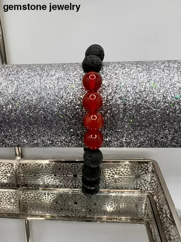 Carnelian Obsidian Bracelet in Black and Red Beaded Design - Bec Sue Jewelry Shop