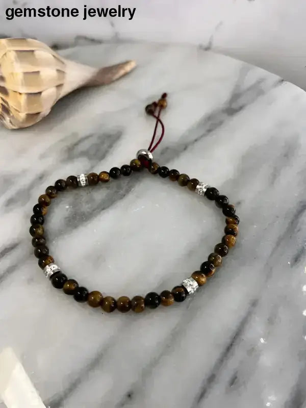 Blue Charm Beaded Gemstone Bracelet with Tiger Eye Accents - Bec Sue Jewelry Shop