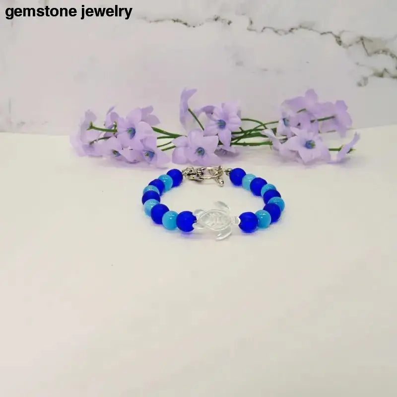 Cobalt Blue Sea Turtle Bracelet with Turtle Charm - Bec Sue Jewelry Shop