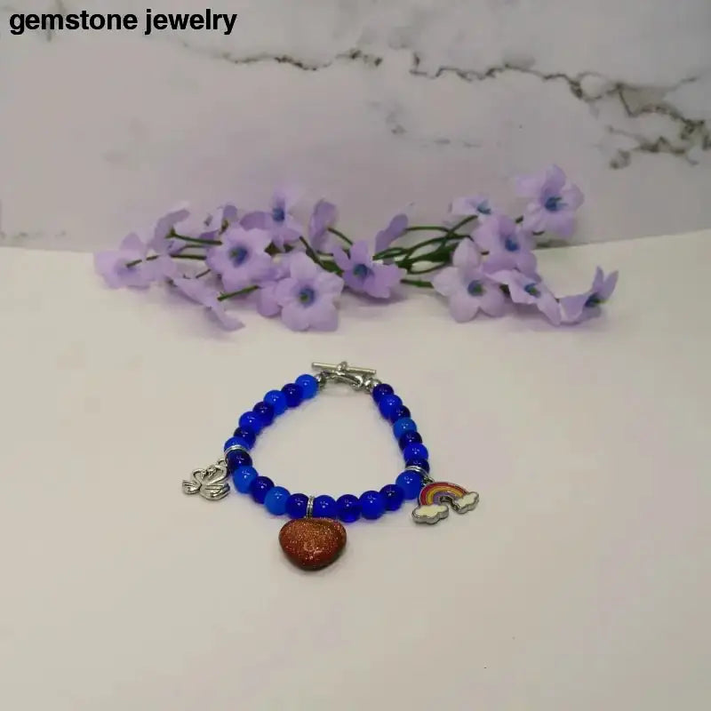 Cobalt Blue Stone Bead Charm Bracelet - Bec Sue Jewelry Shop