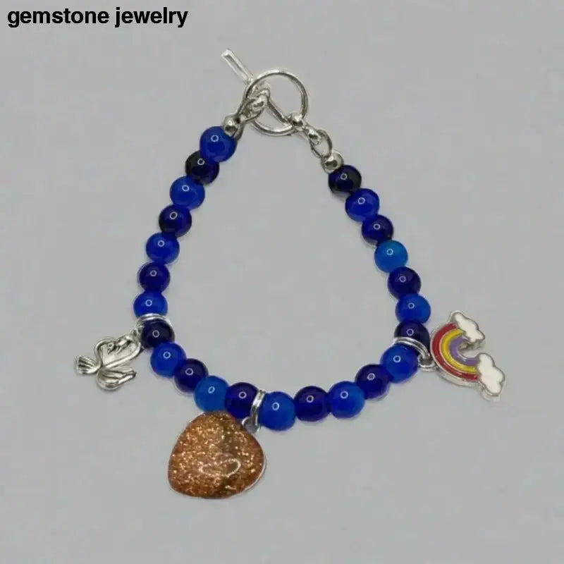 Cobalt Blue Stone Bead Charm Bracelet - Bec Sue Jewelry Shop