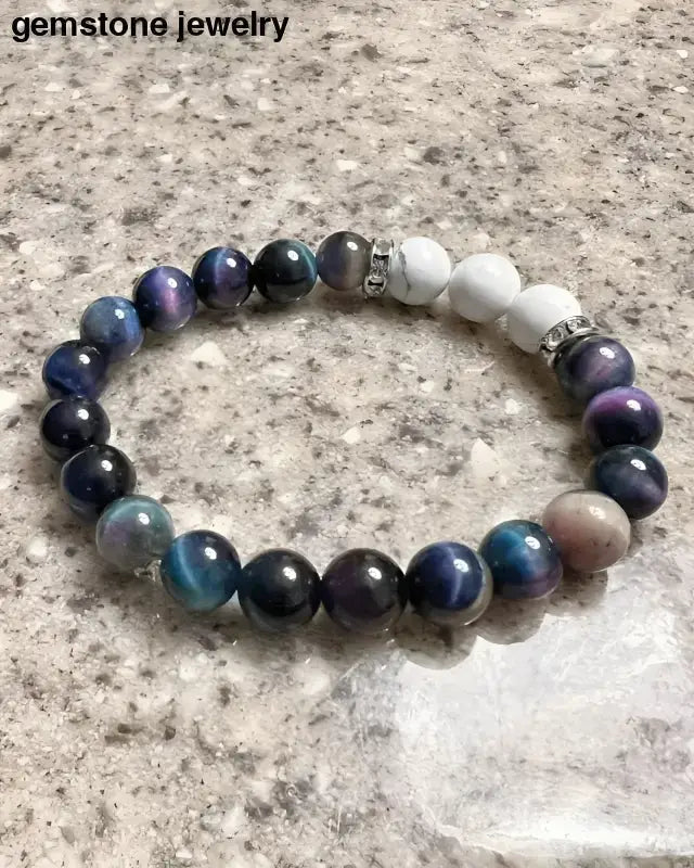 Colorful Tiger Eye and Howlite Beaded Bracelet - Bec Sue Jewelry Shop