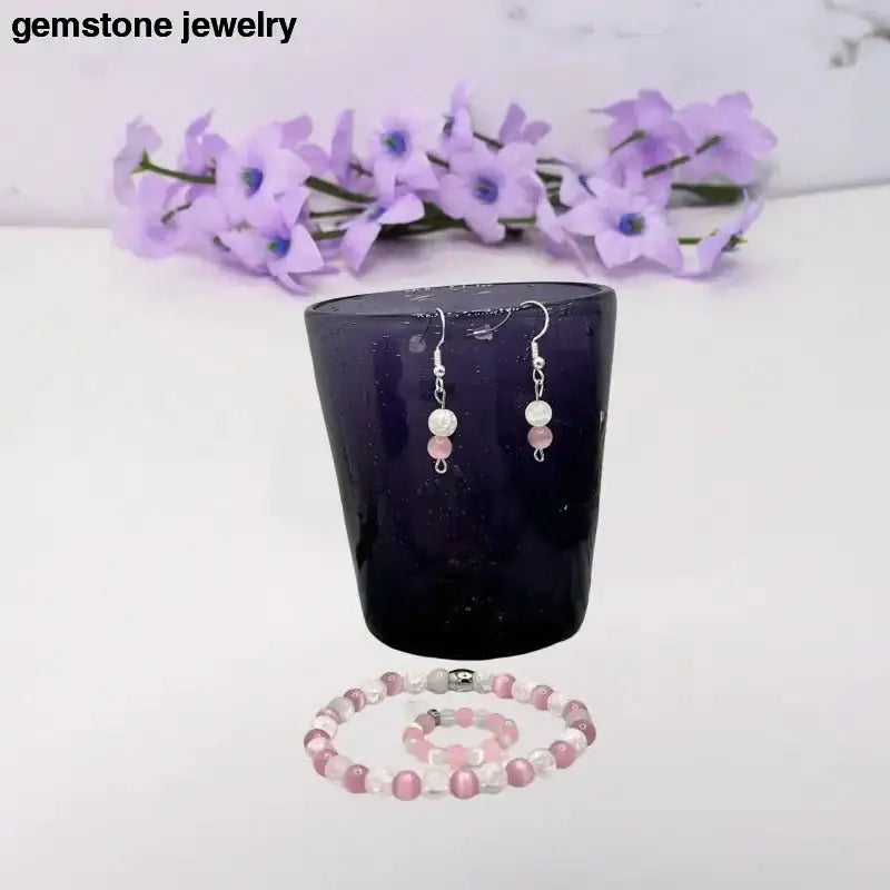 Crackle Rock Crystal Gemstone Jewelry Set - Bec Sue Jewelry Shop