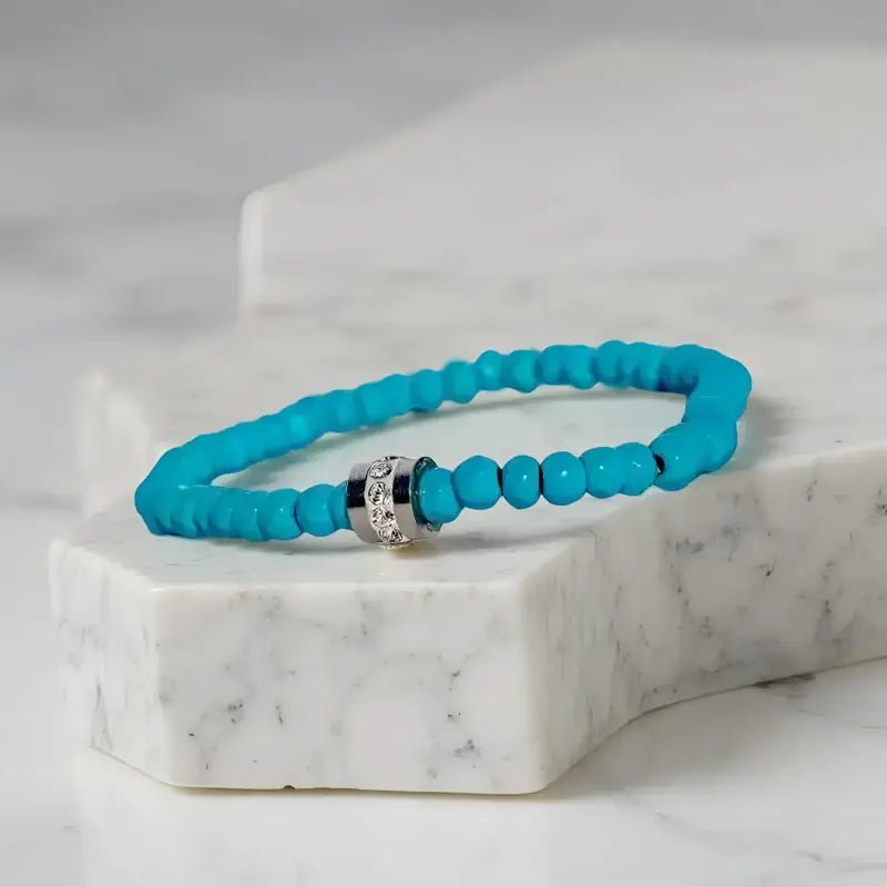 Dainty Turquoise Stretch Bracelet with Silver Accent Bead - Bec Sue Jewelry Shop