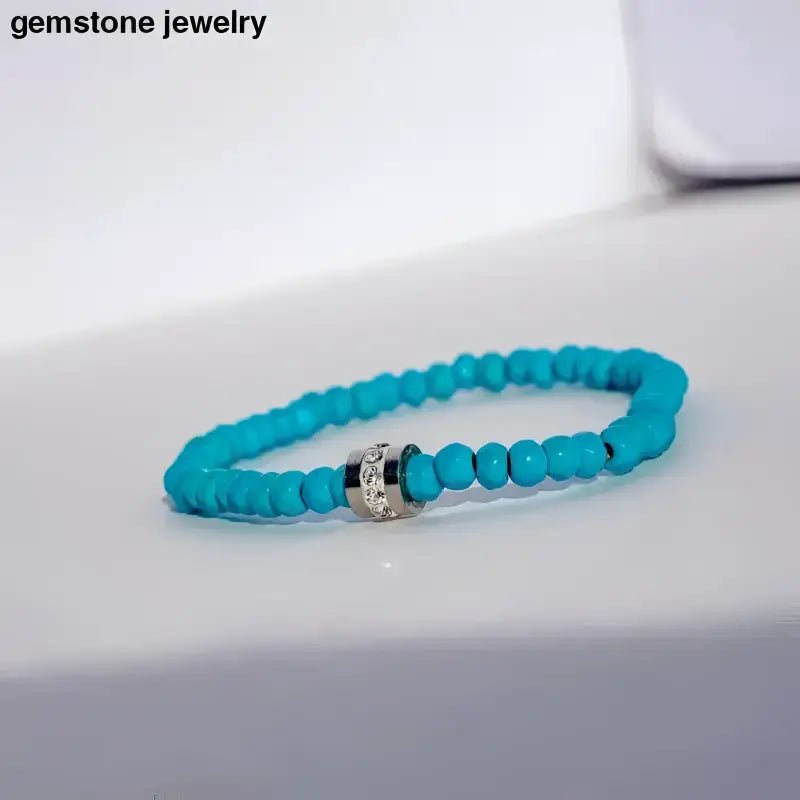 Dainty Turquoise Stretch Bracelet with Silver Accent Bead - Bec Sue Jewelry Shop